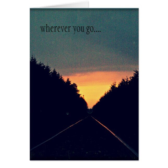 Coucher de soleil, voies ferrées, arbres, carte mu (Devant)