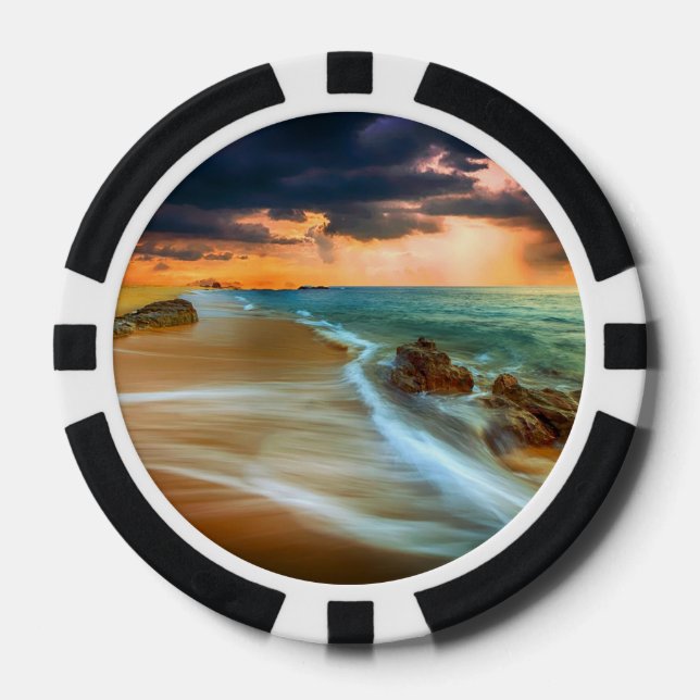 Coucher du soleil au-dessus des jetons de poker de (Recto)