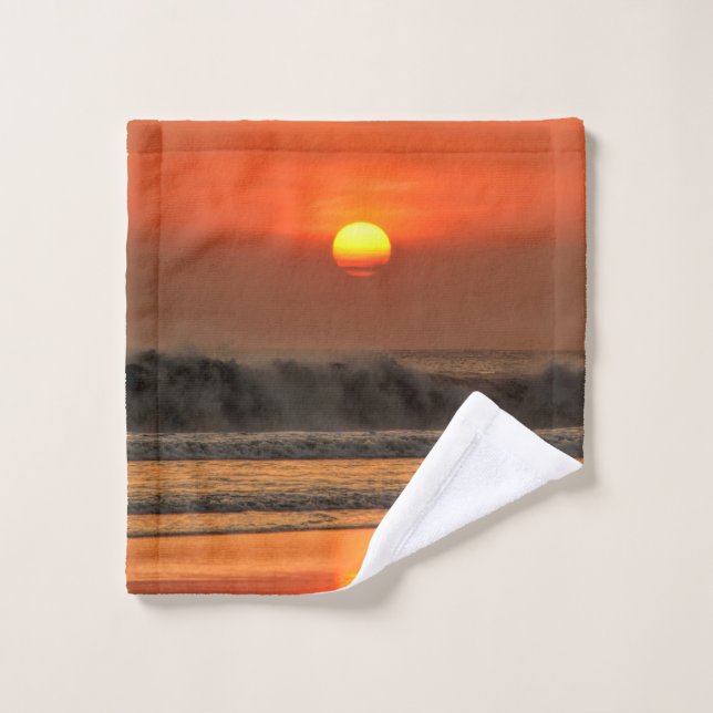 Coucher du soleil de vague de mer de plage (Gant de toilette)