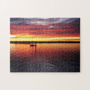 Coucher du soleil sur le puzzle de baie de Morro