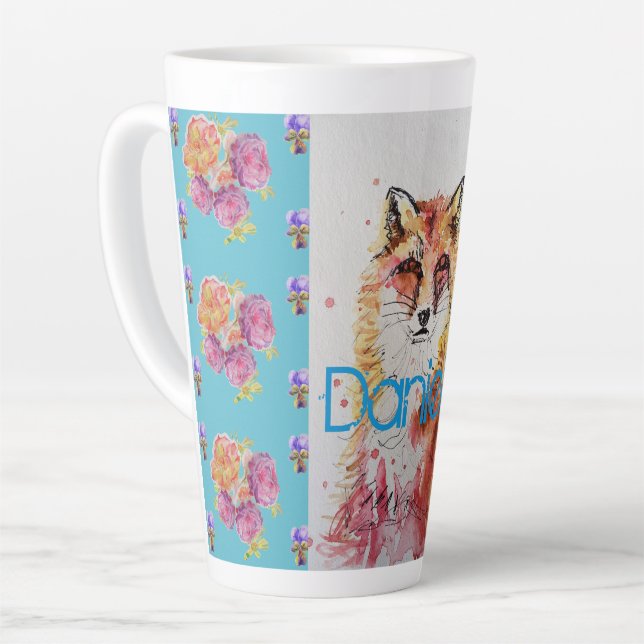 Coucou Red Fox Animal Turquoise Roses Latte Mug (Angle gauche)