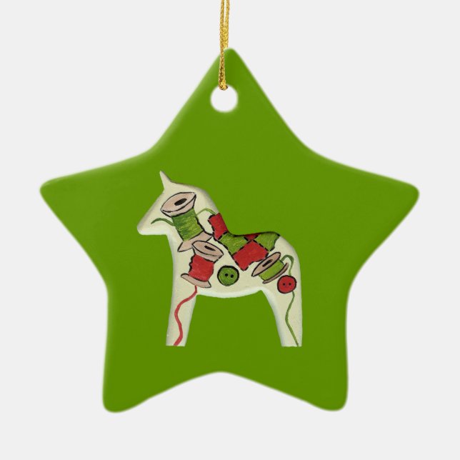 Coudre Quilt Dala Cheval Ornement de Noël (Devant)