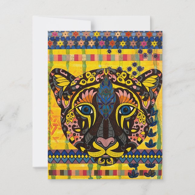 Cougar sur la carte blanche Arrière - plan jaune v (Devant)