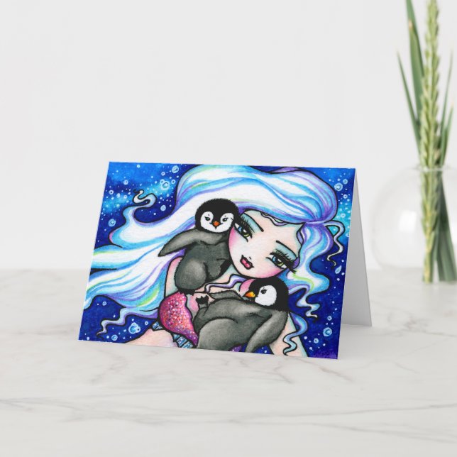 COULER VOTRE PROPRE Carte de Noël Pingouin Sirène (Devant)