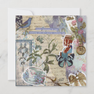 Couleur bleu pâle Floral Anniversaire Carte de voe