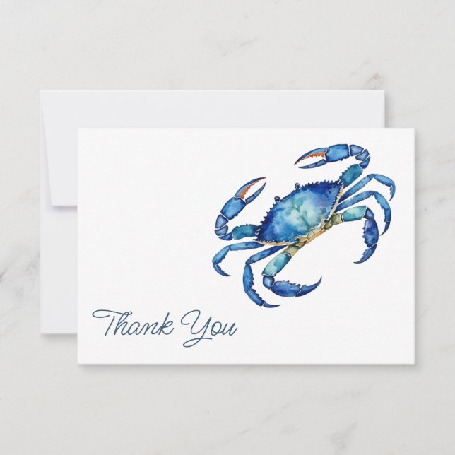 Couleur bleu tendance Crab Beach Merci Cartes (Devant)