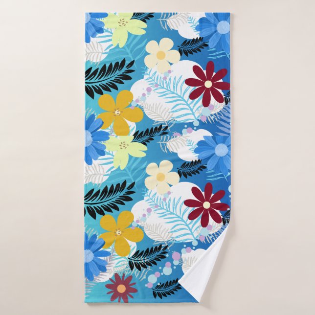 Couleur Cute Daisies Ferns Bubbles Clouds Motif (Serviette de bain)