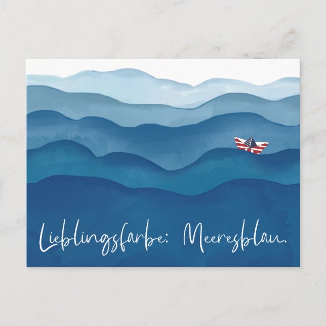 Couleur de la mer Carte postale bleue à l'aquarell (Devant)