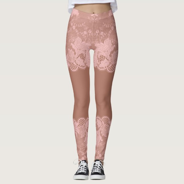 Couleur de peau Dentelle Dentelle Effet Leggings (Devant)