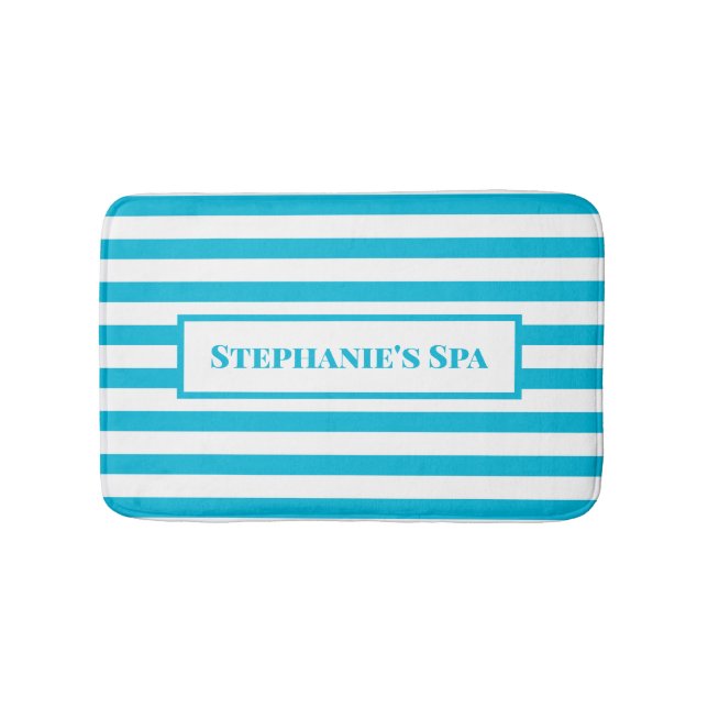 Couleur de tendance — Tapis de bain Spa rayé Cyan  (Devant)