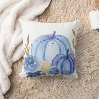 Couleur d'eau bleu automne Citrouilles oreiller à