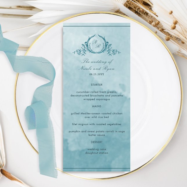 Couleur d'eau bleu verre de mer Menu Mariage monog (Créateur téléchargé)