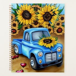 Couleur d'eau Camion bleu Tournesol vintage