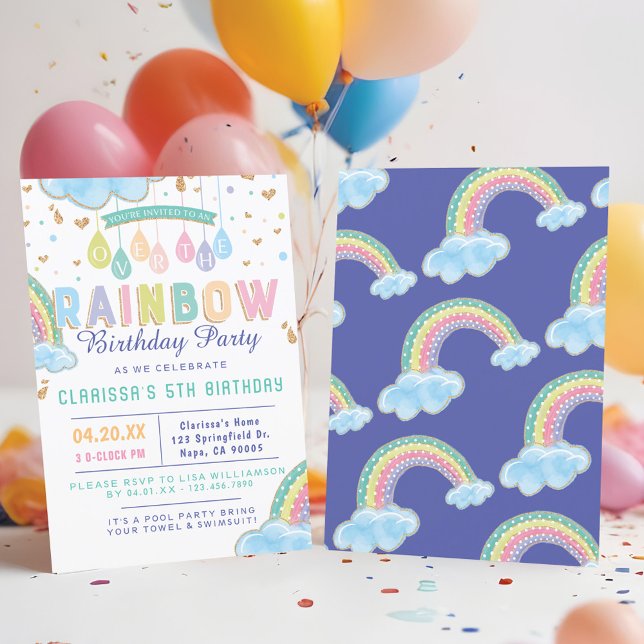 Couleur d'eau douce Arc-en-ciel Invitation de fête (Cute Watercolor Rainbow Birthday Party Invitation)