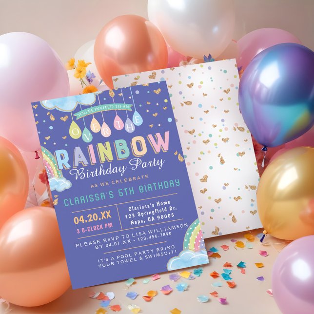Couleur d'eau douce Arc-en-ciel Invitation de fête (Cute Watercolor Rainbow Birthday Party Invitation)