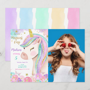 Couleur d'eau magique Unicorne Photo Invitation