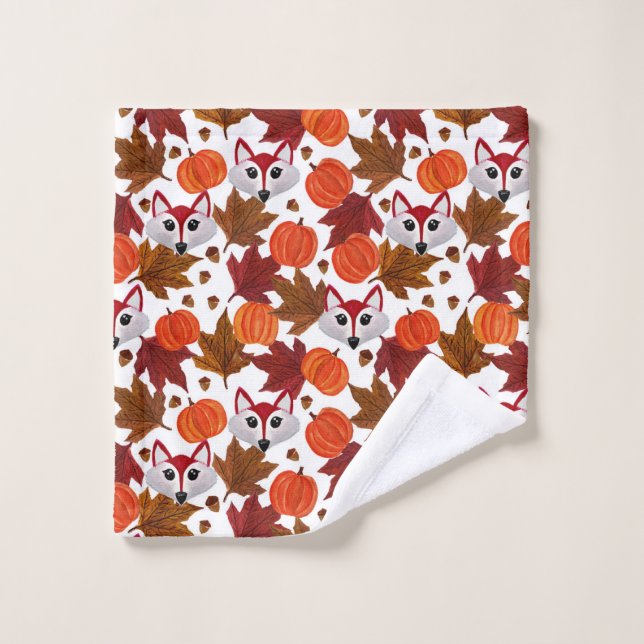 Couleur d'eau Maple Leaf Citrouille Acorn Chat Fox (Gant de toilette)