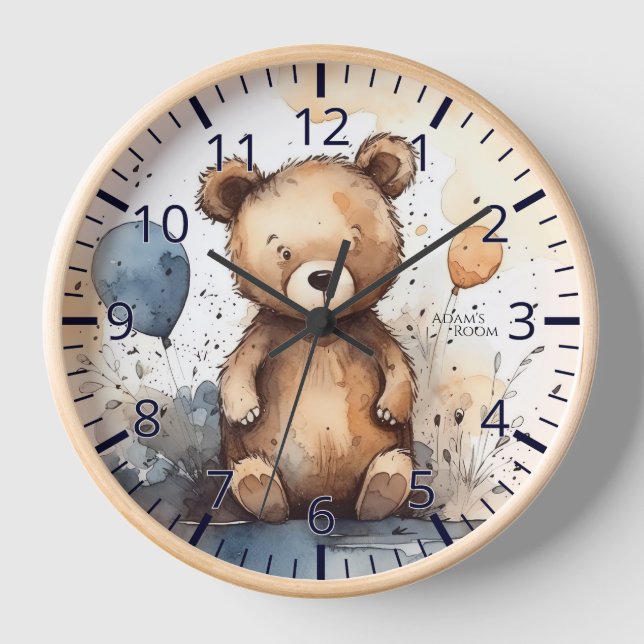 Couleur d'eau mignonne Teddy Bear Horloge (Recto)