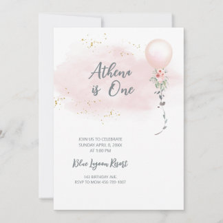 Couleur d'eau rose vif Fille Invitation d'annivers