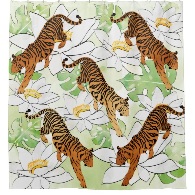 Couleur d'eau Tiger motif rideau de douche (Devant)