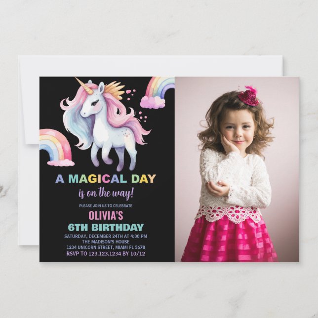 Couleur d'eau Unicorn Anniversaire Invitations ave (Devant)