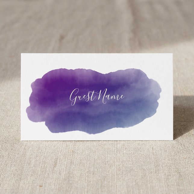 Couleur d'eau violette nom du client carte place (Purple watercolor guest dining name place card.)