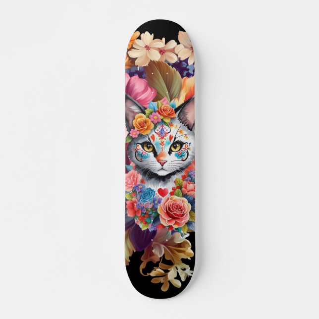 Couleur Fleur sauvage & Kitten Motif Skateboard (Devant)