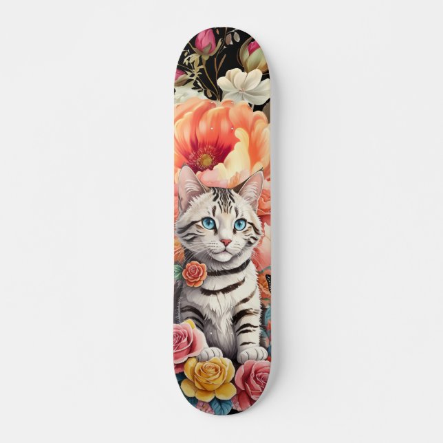 Couleur Fleur sauvage & Kitten Motif Skateboard (Devant)