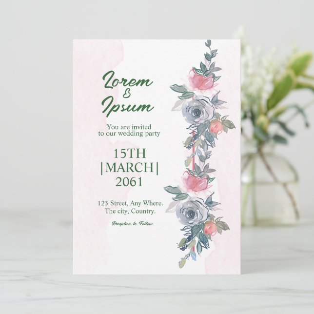 Couleur Flower Simple Carte d'invitation de mariag (Debout devant)