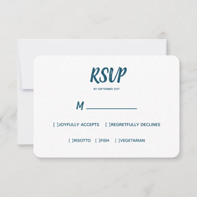 Couleur minimum mariage bleu RSVP choix de repas (Devant)