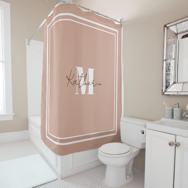 Couleur Monogramme Blush Rose Douche Rideau D3A592 (En situation)