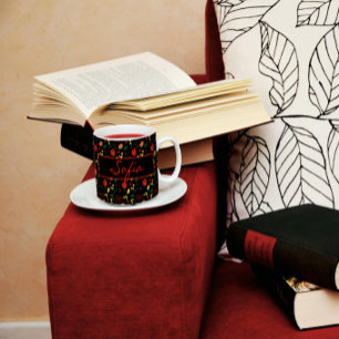 Couleur motif noir fleur sauvage pavot tasse de ca