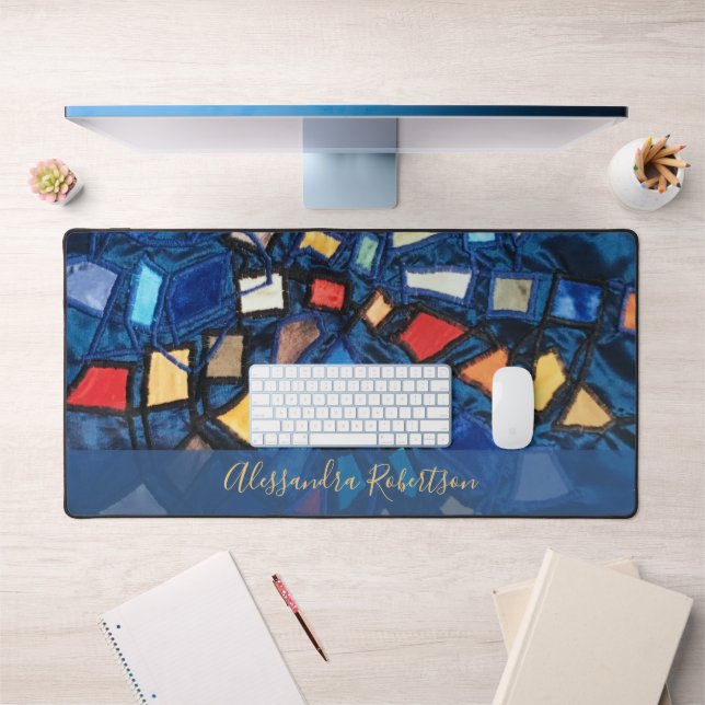 Couleur Personnalisée Aspect Vitrail Abstrait Bleu (Bureau 1)