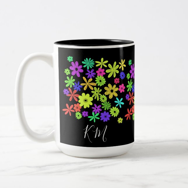 Couleur Pop Fleurs Cute Personnalisées Mug (Gauche)