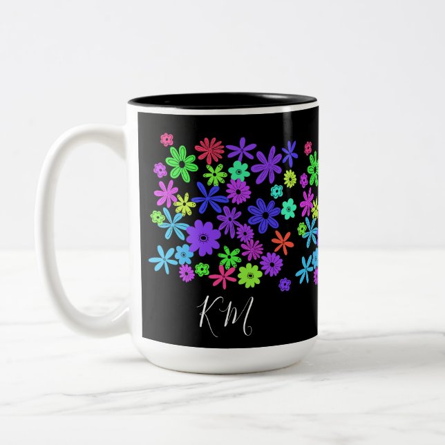 Couleur Pop Fleurs Cute Personnalisées Mug (Gauche)