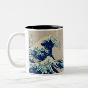 Couleurs 2 tasse de ton avec de l'art à vague de style japo