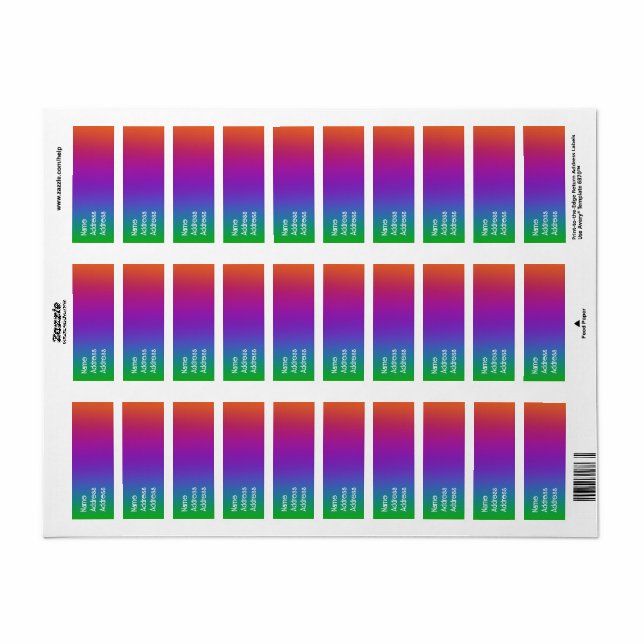 Couleurs Arc-en-ciel foncé Retourner les étiquette (Feuille entière)