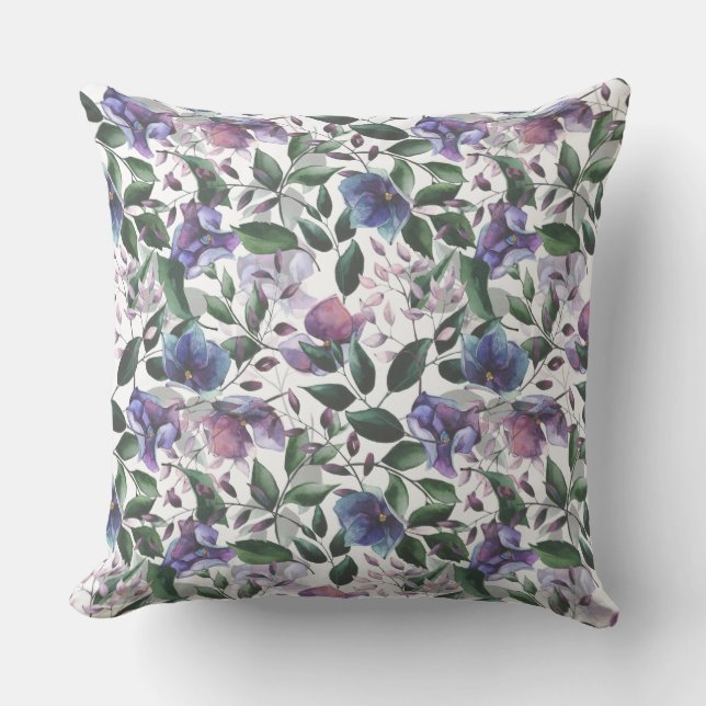 Couleurs Cool violet et bleu Floral Coussin extéri (Recto)
