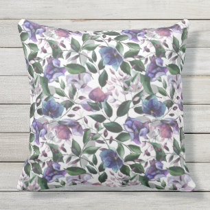 Couleurs Cool violet et bleu Floral Coussin extéri