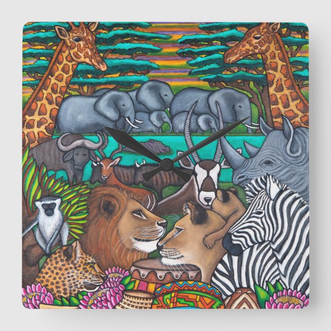 Couleurs de l'Afrique Carré Horloge murale (Recto)