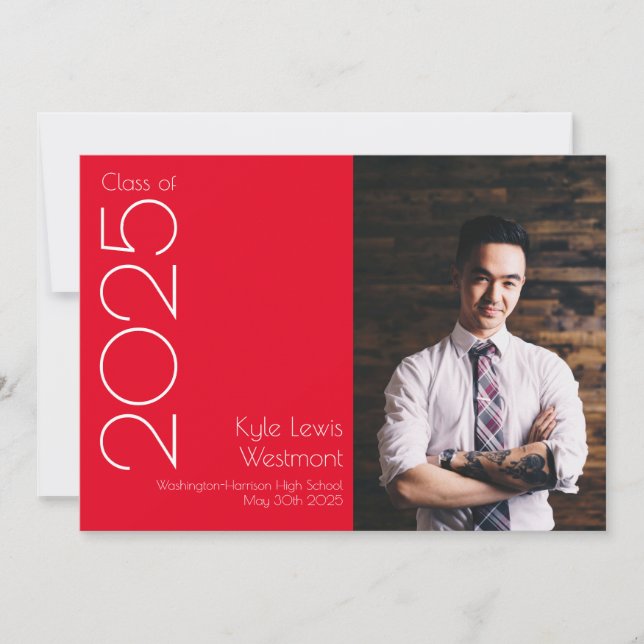 Couleurs de l'école rouge blanc Faire-part de dipl (Devant)