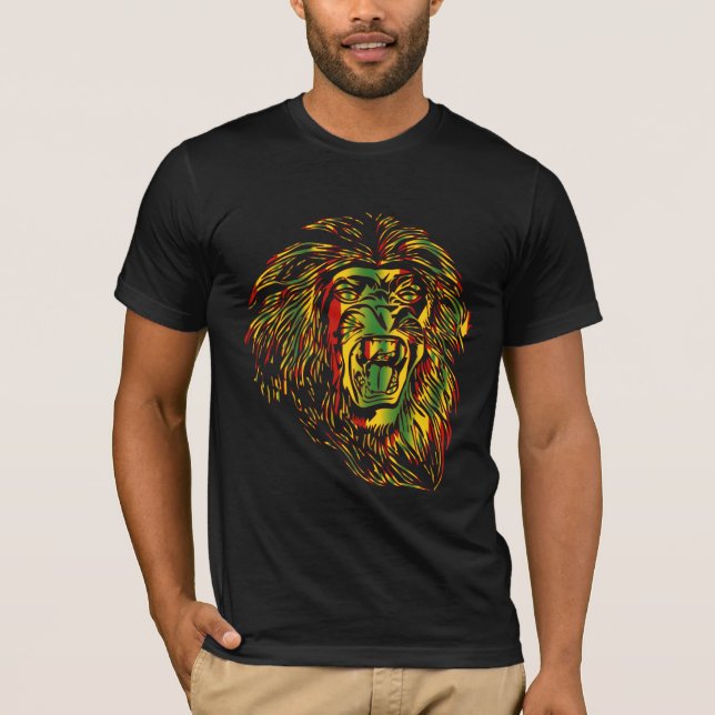 Couleurs de reggae de lion de T-shirt de Rasta (Devant)