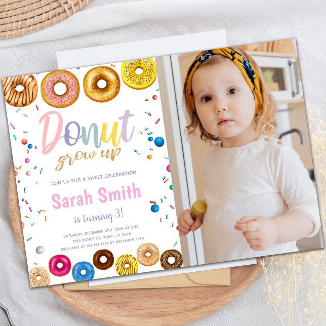 Couleurs Donut Invitations d'anniversaire avec pho (Colors Donut Birthday Invitations with photo)