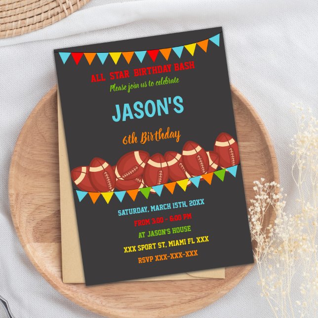 Couleurs drapeaux Football Anniversaire Invitation (Colors Flags Football Birthday Invitations)