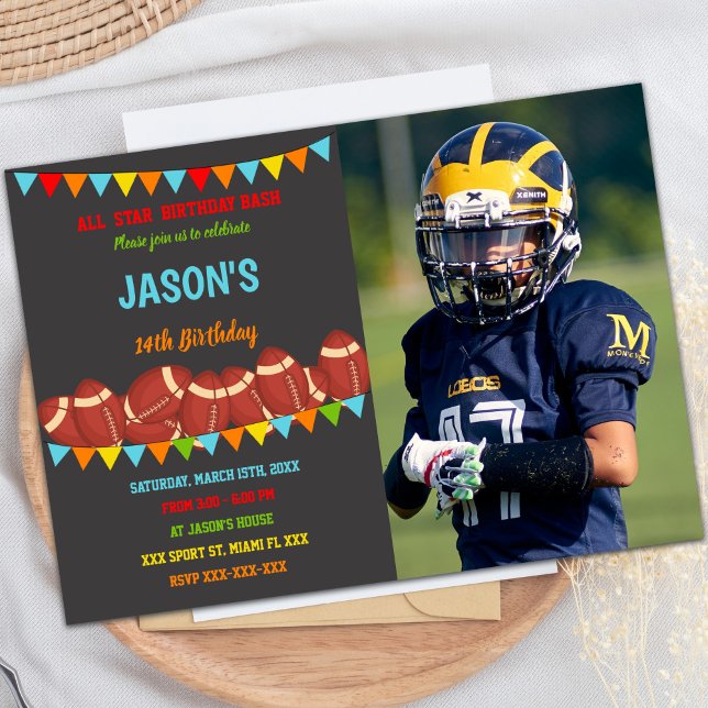 Couleurs Drapeaux Football Anniversaire Invitation (Colors Flags Football Birthday Invitations w photo)