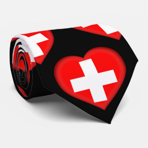 Couleurs du drapeau suisse Cravate Motif du coeur