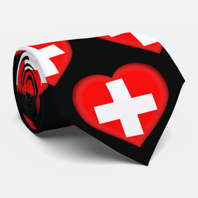 Couleurs du drapeau suisse Cravate Motif du coeur (Roulé)