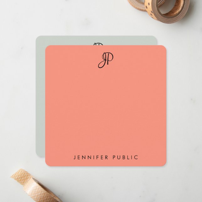 Couleurs élégantes Calligraphié Monogramme Modèle (Devant/Arrière en situation)