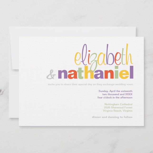 Couleurs: Faire-part de mariage typographique mode (Devant)