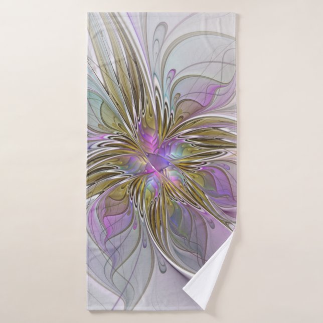 Couleurs Florales Abstraites Fractales Avec Rose & (Serviette de bain)
